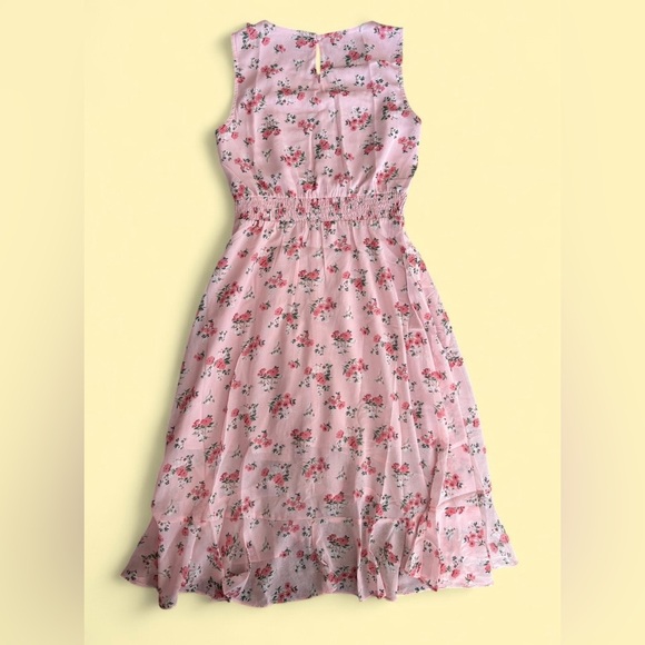 Allegra K Pink Floral Sleeveless Midi Dress XS | Smocked Waist - New With Tags - Picture 9 of 10
